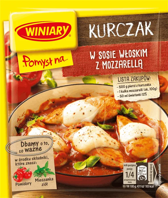 Opakowanie Winiary Pomysł na kurczaka w sosie włoskim z mozzarellą