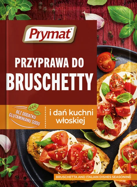 Opakowanie przyprawy Prymat do bruschetty z grzankami i pomidorami