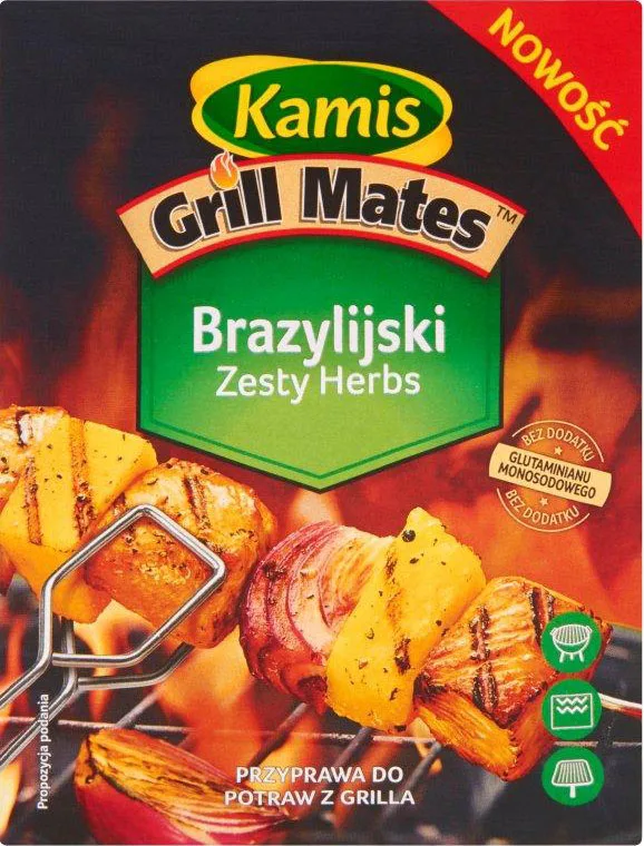 Opakowanie brazylijskiej przyprawy Kamis do grilla ze szaszłykami